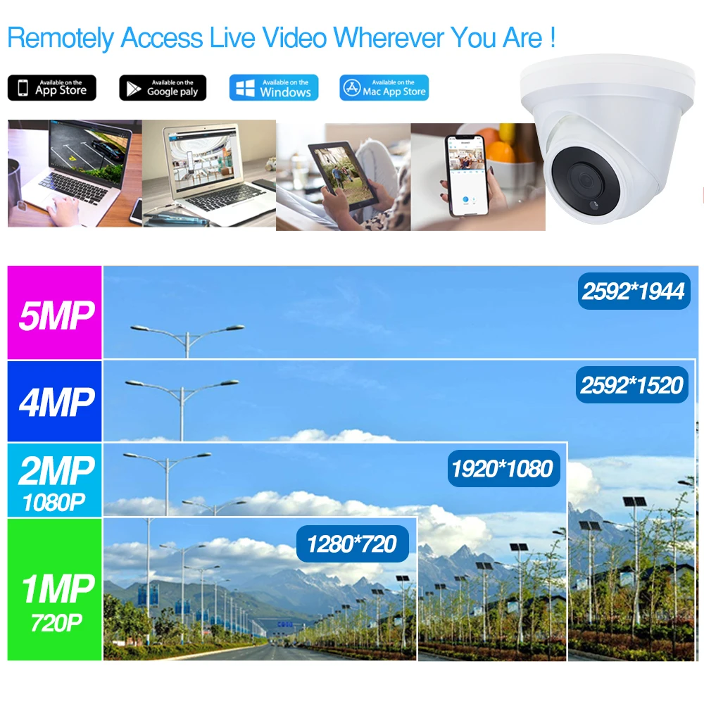  4CH CCTV System 4PCS Ultra 5MP Dome Security POE Camera with Hikvision 4 POE NVR DS-7604NI-K1/4P DI