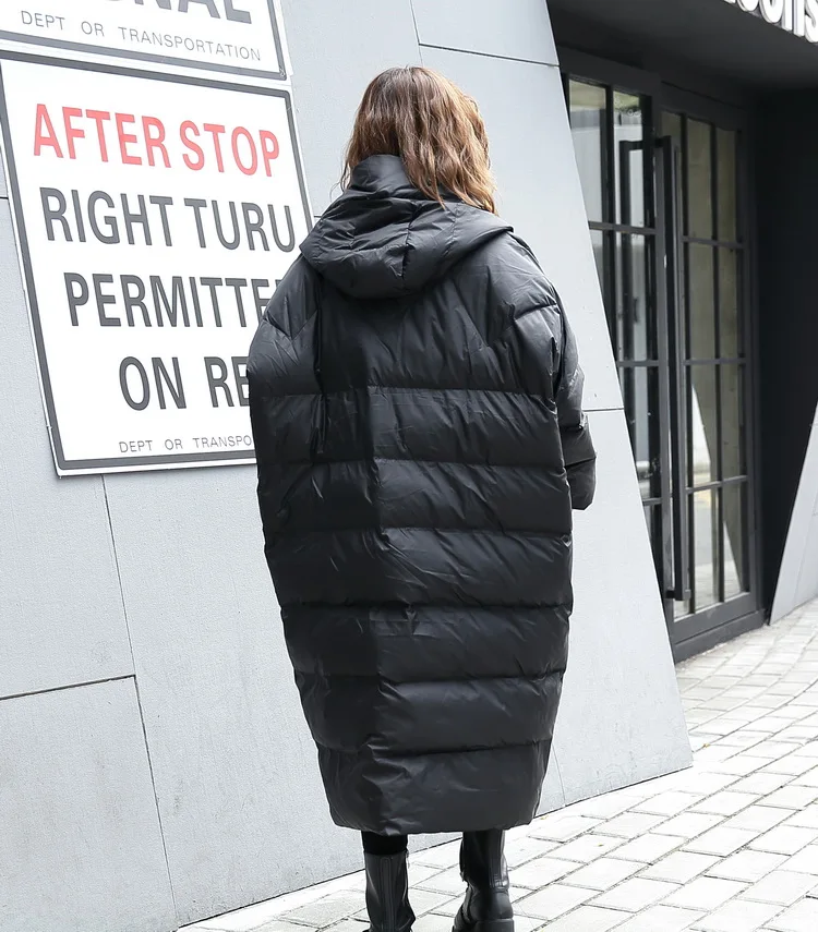 Cakucool New Women Oversize Parka Pockets Batwing Loose Warm Overcoat Hooded Large Mid Long Casual Parkas Lady Black Army Green