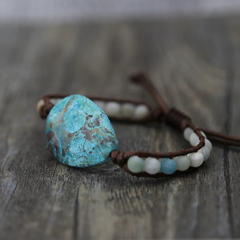 

Unique Natural Stones Beads Bracelets Ocean-jaspers Cut Charm Wrap Bracelets Handmade Bracelet Women Jewelry