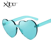 XIU любовь в форме сердца солнцезащитные очки для женщин без оправы оттенок прозрачные линзы Красочные Солнцезащитные очки красный розовый оттенки Oculos UV400