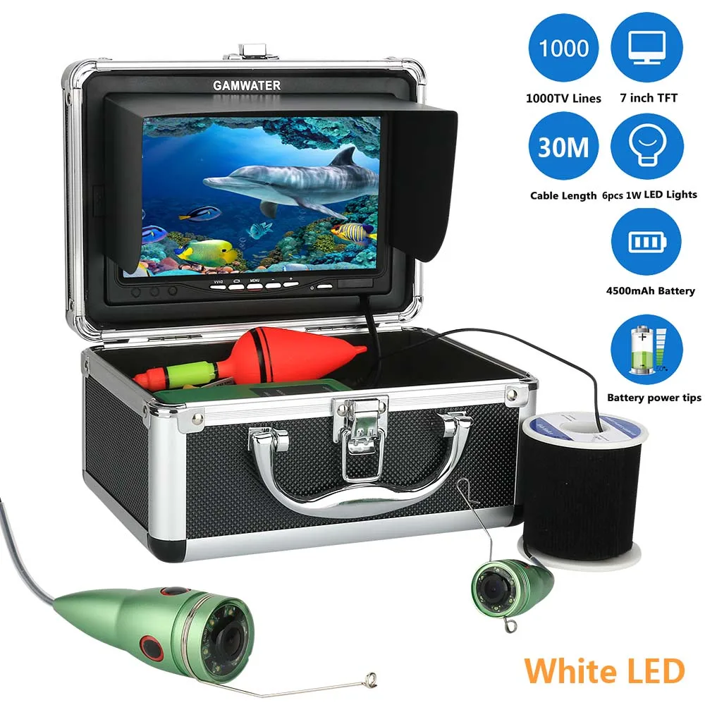 GAMWATER مرئية صياد السمك كاميرا 7 ''HD 1000TVL للماء تحت الماء الصيد كاميرا 6 PCS الأبيض LED للصيد البحري