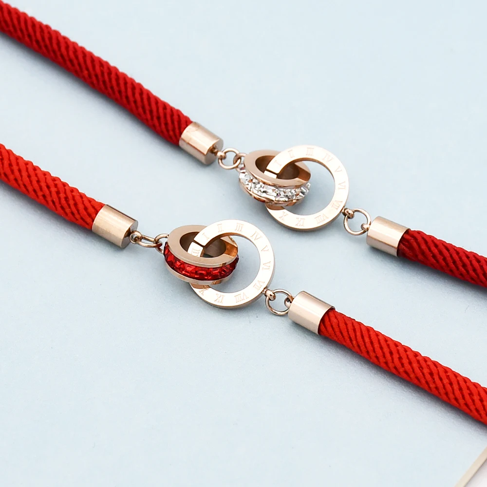 Новые модные женские и мужские очаровательные браслеты из красной веревки, римские цифры, циркониевые браслеты для женщин, ювелирные изделия