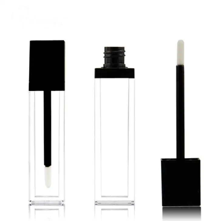 

Empty Lip Gloss Tubes 8ML Clear Lipgloss Packaging Container Refillable Bottles Square Matte Black Lipstick Tube sn2402