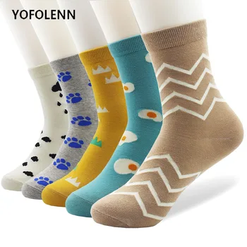 

5 Pairs/lot Fashion Woman Cartoon Socks Cotton Fancy Women Happy Funny Harajuku Kawaii Socks Ladies 2018