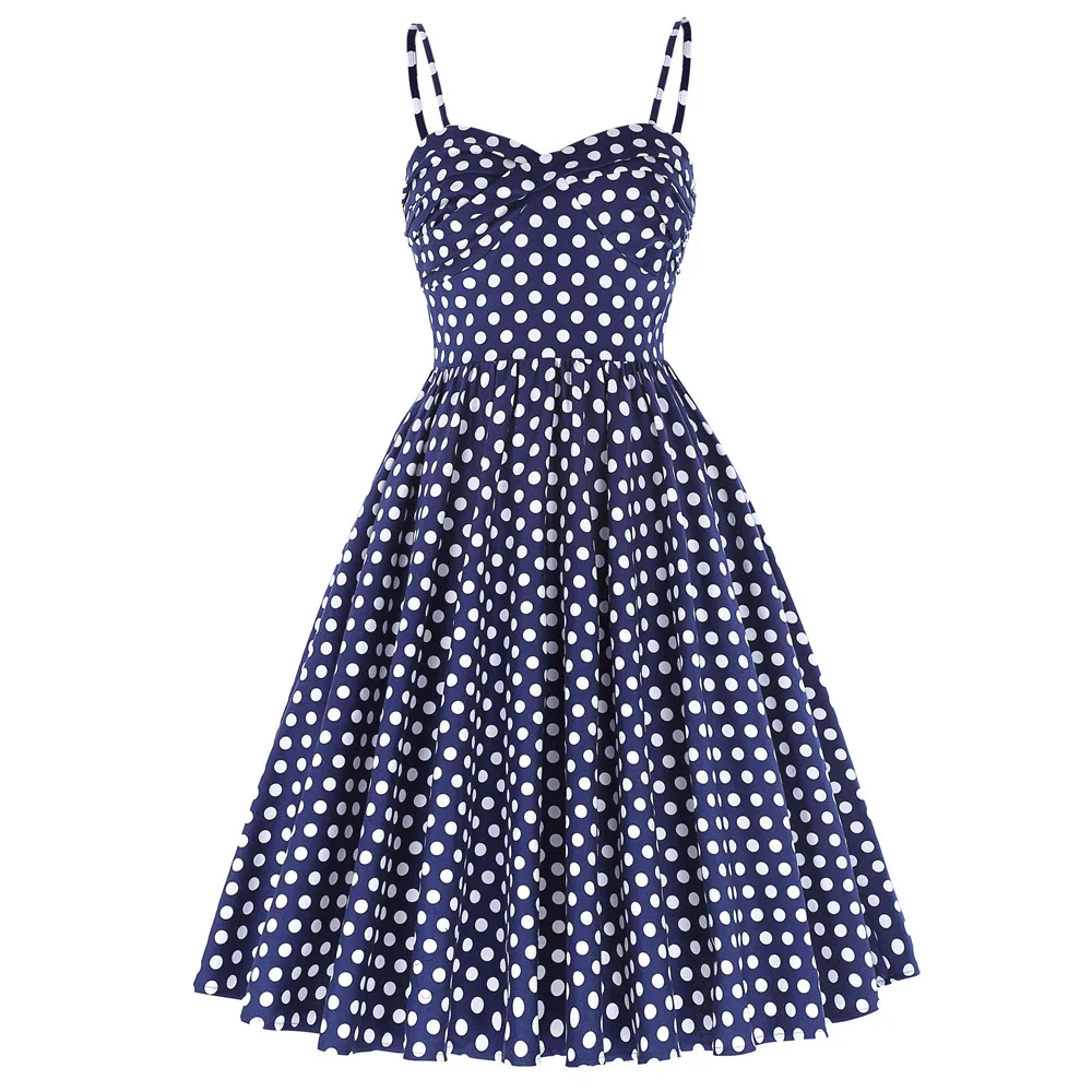50s Retro Vintage Spaghetti Straps Dress Polka Dots Summer Women Dress