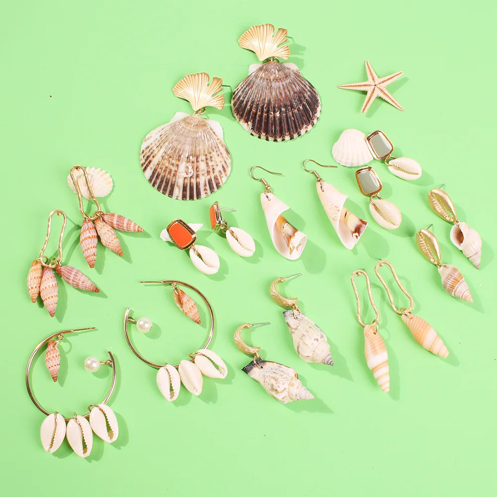 

HZ 2019 Summer Marine Style Vintage New Shell Conch Alloy Starfish Circle Drop Earrings for Women Girl Party Jewelry Holiday