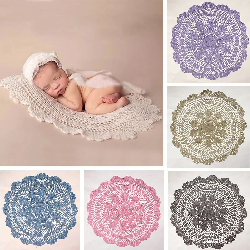 

Embroidery Baby Blanket Newborn Photography Props Crochet Mat For Baby Photo Shoot Round A104 Floral Handcraft Shower Gifts
