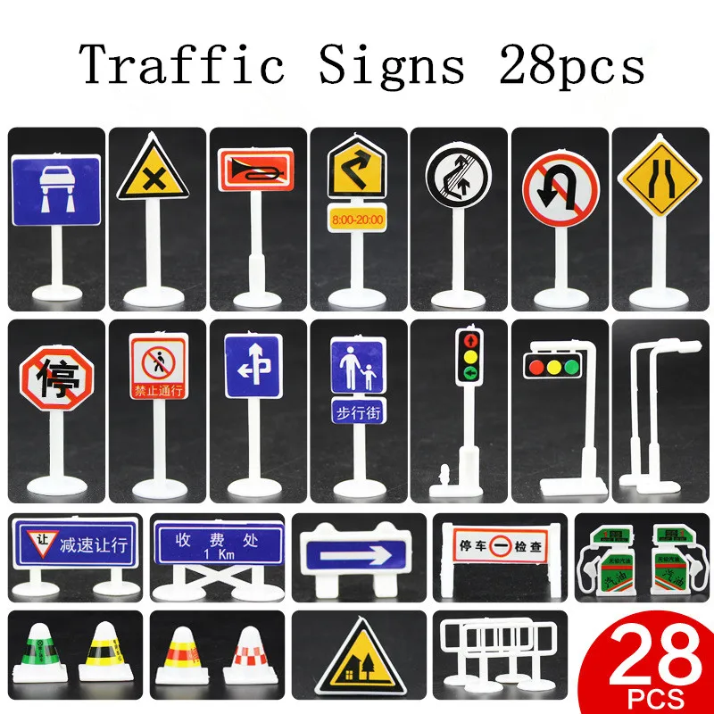 Traffic light Signs Model font b Toy b font 28pcs lot DIY Mini Signpost Traffic Scene
