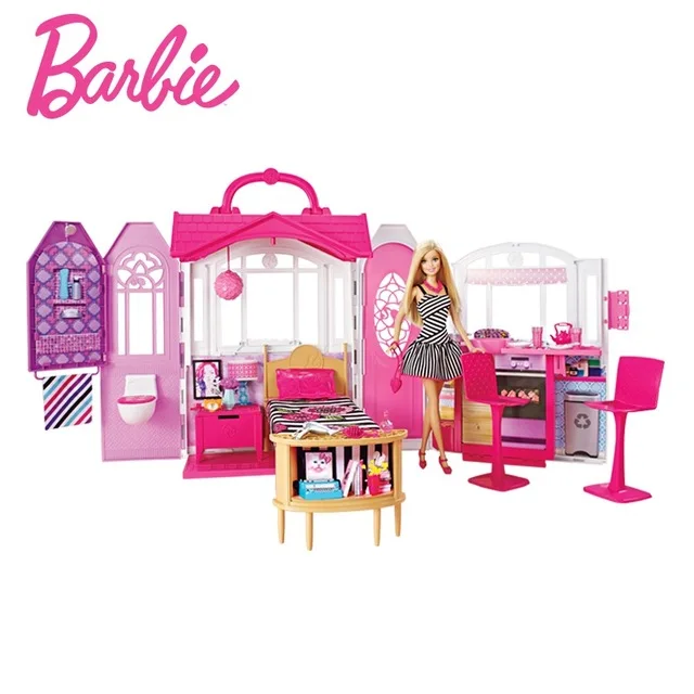 

Original Brand Barbie Shiny Holiday Home Doll House Furniture Miniatures Dollhouse Kit Cute Room Baby Girl Toys Boneca For Girl