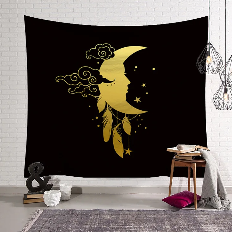 Golden Moon Sun Tapestry Fabric Decor Blanket Yoga Sleeping Mat Large150x130cm Beach Towel Carpet Psychedelic tapestry Wall Rug