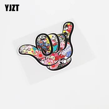 

YJZT 12.5CM*9CM JDM Bomb Hang Loose Shaka Waterproof Car Sticker Decal PVC 13-0276