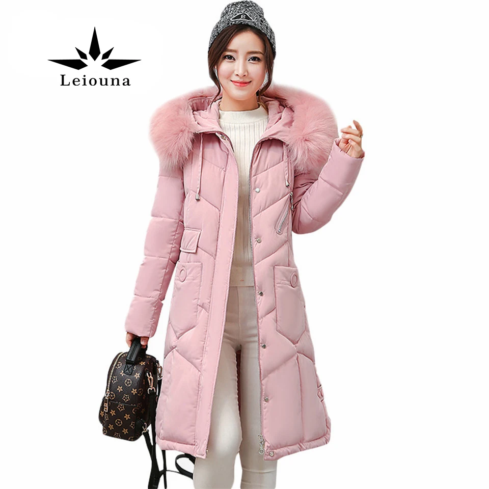 Leiouna Hooded With Fur Parka Winter Down Cotton Woman Coat Female Long Puffer Jacket Goose
