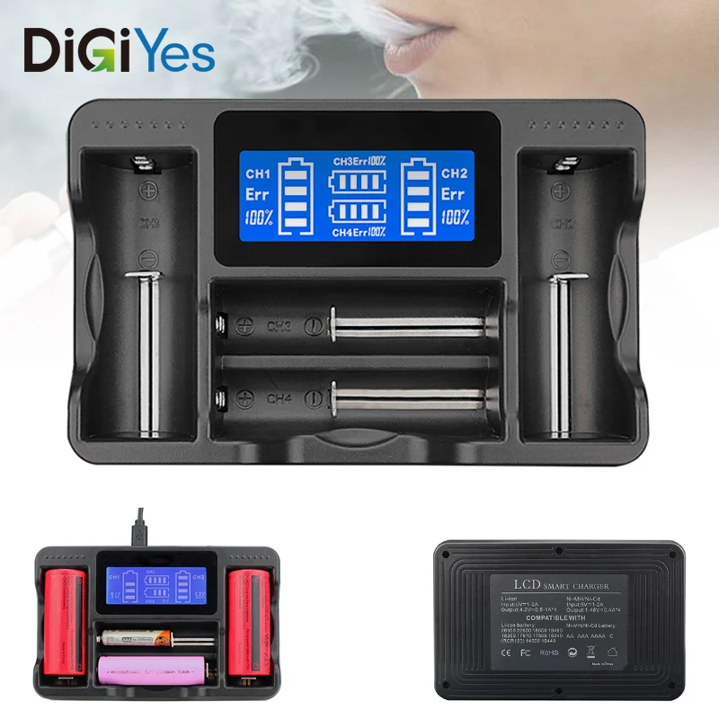 

Battery Charger Four-slot LCD Display Base Charging Micro-usb Interface for Li-ion Battery and NiMH / NiCd Rechargeable Battery