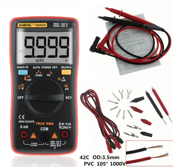 

AN8009 True-RMS Auto Range Digital Multimeter NCV Ohmmeter AC/DC Voltage Ammeter Current Meter Temperature Measurement