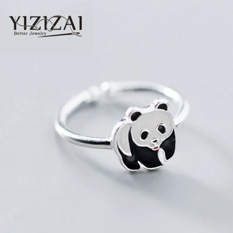 YIZIZAI модные панда Посеребренная кольцо Модные женские милые кольца для девочек серебрянное покрытие милые животные ювелирные изделия Femme