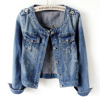 

plus size 5XL 2020 Autumn Denim Jacket Women Long Sleeve O-Neck Jeans Jacket Women slim short Jacket