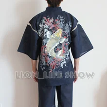 Летние для мужчин японский Jinbei кимоно Карп короткий рукав брюки для девочек пижамы домашняя пижама