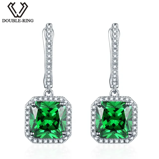 Emerald Drop Earrings 925 Sterling Silver 7 85ctw Green Created Emerald Drop Earrings 925 Sterling Silver 7 85ctw Green Created Square Gemstone For Women Birthstone