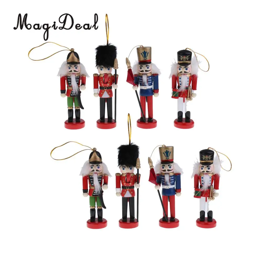 8Pcs 12cm Christmas Decorations Wooden Soldiers Nutcracker Puppets Figures Christmas Ornaments Home Office Table Desk Decor