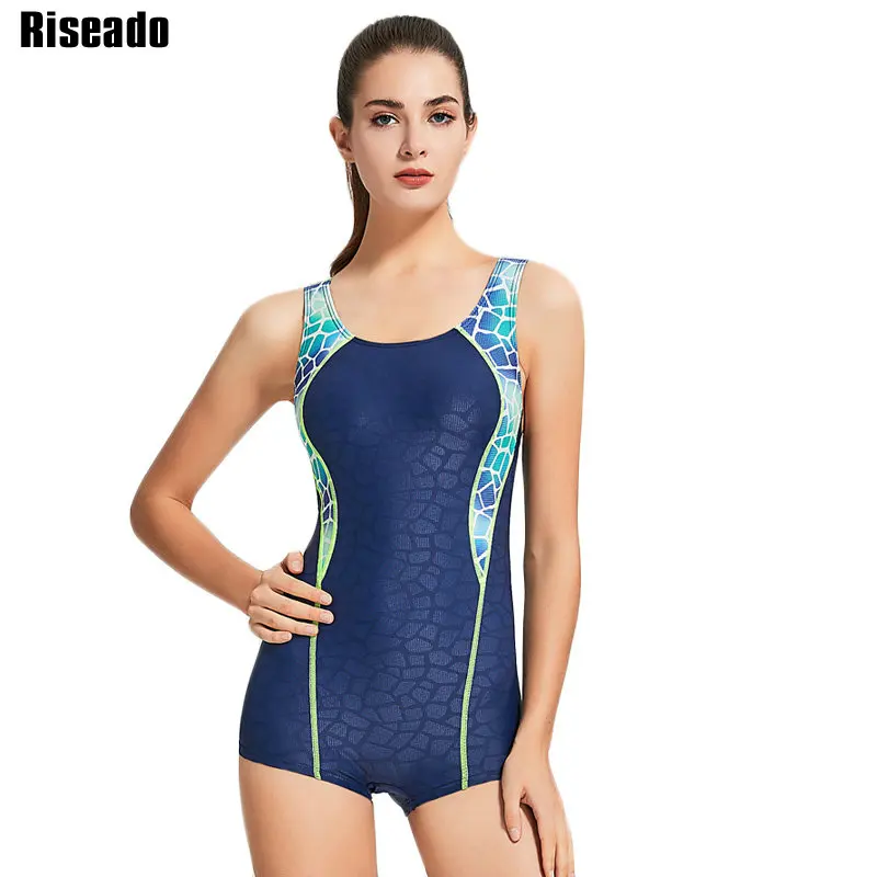 

Riseado 2019 Sport One Piece Swimsuit Competitive Patchwork Swimwear Women Racer Back Swimming Suits New Boyleg Bathing Suit