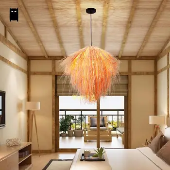 

Hand-Woven Craft Wicker Rattan Straw Pendant Light Fixture Asian Rustic Country Deco Japanese Style Lamp Lustre Foyer Salon