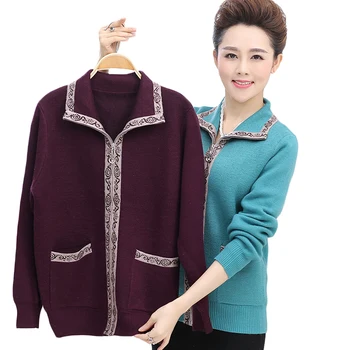 

New Women's Plus Size Sweater Outerwear Mother Long Sleeve Cardigan Zip-up Women Knitted Jackets Spring Autumn Winter Tops XH969