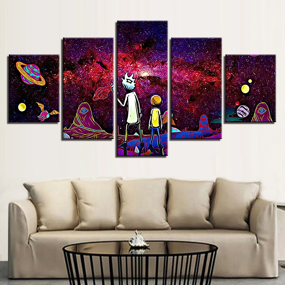 

Canvas Painting Modular Home Decor 5 Pieces Rick And Morty Poster HD Prints Universe Planet Abstract Pictures Wall Art Framework