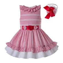 Pettigirl/летнее платье в красную полоску для девочек, детские платья без рукавов с милыми цветами, детская одежда, G-DMGD203-C154
