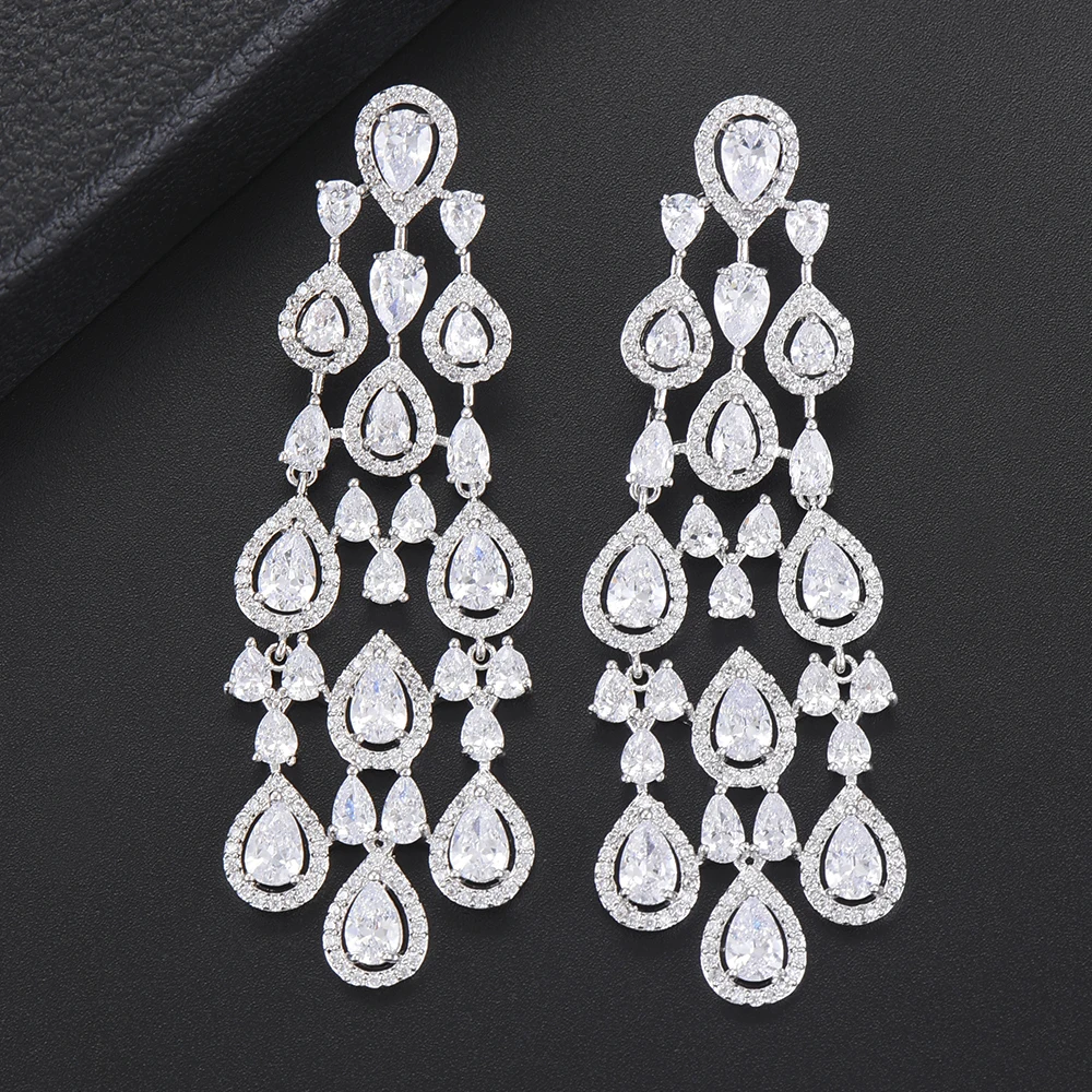 GODKI Trendy Luxury Multicolor CZ Cubic Zircon Tassel Dangle Earrings for Women Wedding Long Earrings pendientes mujer moda