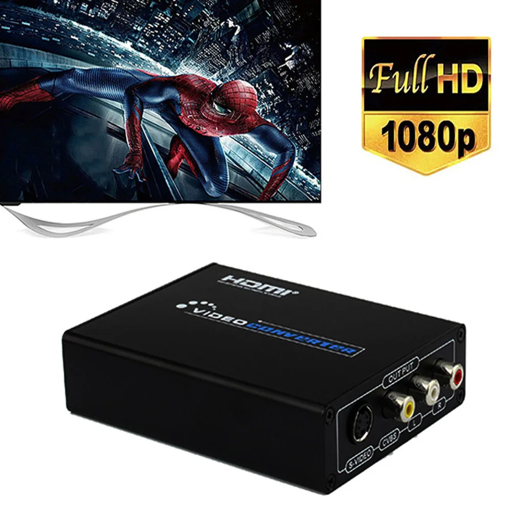 CE HDMI to Composite/S-Video CVBS Converter Box 1080P Support PAL/NTSC HDMI to AV Audio L/R Convert Adapter for Analog TV DVD