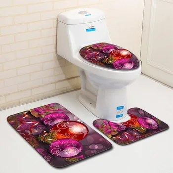 

T 3 Piece Bath Mats Bathroom Christmas Anti Slip Toilet Mat Set Water Absorption Carpet for Home Decor 45*75cm Bath Rug Set