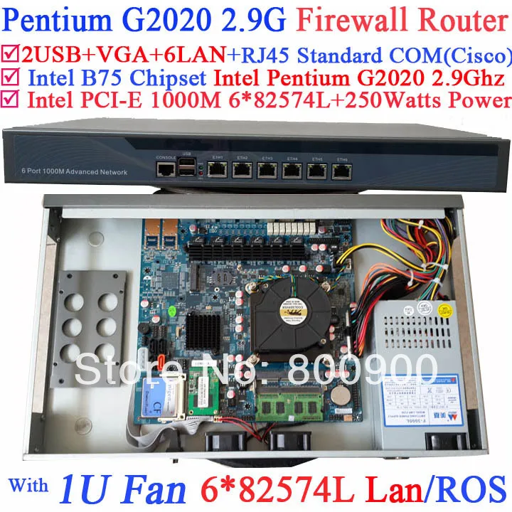 

gigabit ethernet router Barebone system with six intel PCI-E 1000M 82574L Gigabit LAN Intel Pentium G2020 2.9G Mikrotik ROS etc