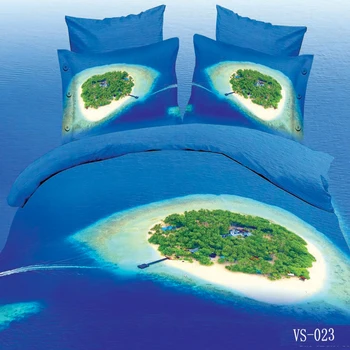 

3 Piece Set Soft 3d Print Blue Ocean Bay and Palm Tree Island Bedding Sets(1pc Duvet Cover+2pc Pillowcase) Various Sizes