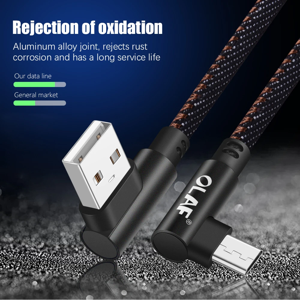 OLAF Micro USB кабель 1 м/2 м 90 градусов 2A Быстрая Зарядка Синхронизация данных USB зарядное устройство кабель для samsung Xiaomi huawei мобильный телефон кабель