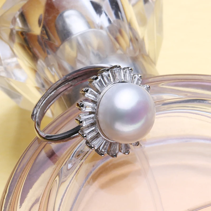 

FENASY Adjustable Natural Freshwater Big Party Pearl Rings For Women Vintage 925 Sterling Silver Ring Fine Jewelry