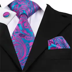 C-1622 Привет-галстук новый Дизайн синий и красный цвета Пейсли галстук Карманный площадь запонки набор шелк жаккард Тканые галстук набор для