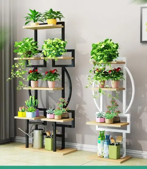 Balcony flower shelf floor-standing green flower stand living room wrought iron fleshy flower rack shelf multi-layer hanging fra