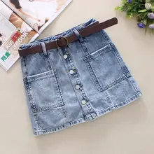 Синие женские джинсовые юбки летние прямые юбки с большими карманами и кисточками хлопковые шорты до колена с пуговицами джинсовые юбки 3919