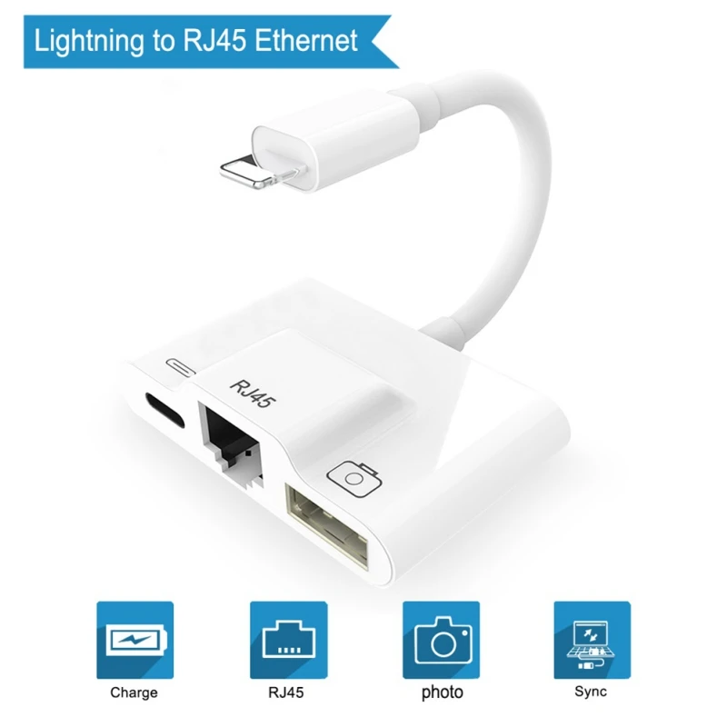 

Adapter Cable For Apple To RJ45 USB Camera Reader Charging Converter Ethernet LAN Wired Network For iPhone X/XR/XS/8/7