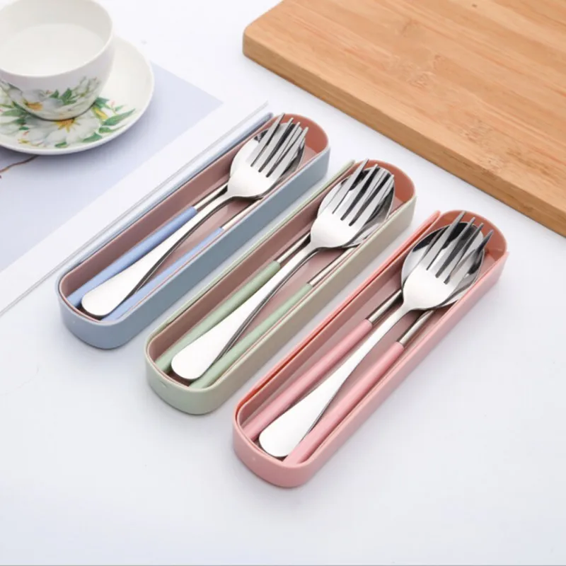 Home Stainless Steel Portable Wheat Straw Tableware Set 2/3PCS Sets