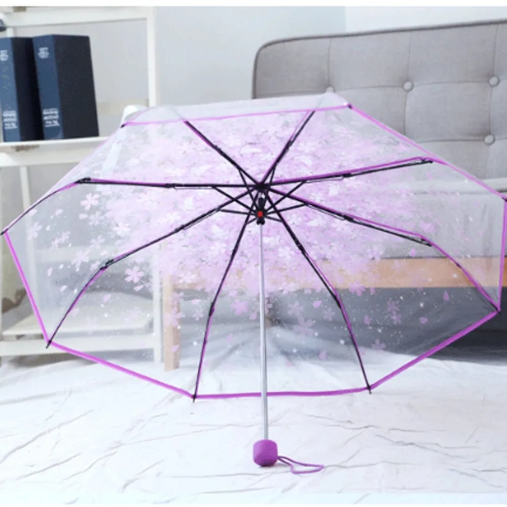 Компактный складной Вишневый зонтик прозрачный зонтик три складные 8 ребра ветрозащитные Зонты женские зонты для дождя Новые