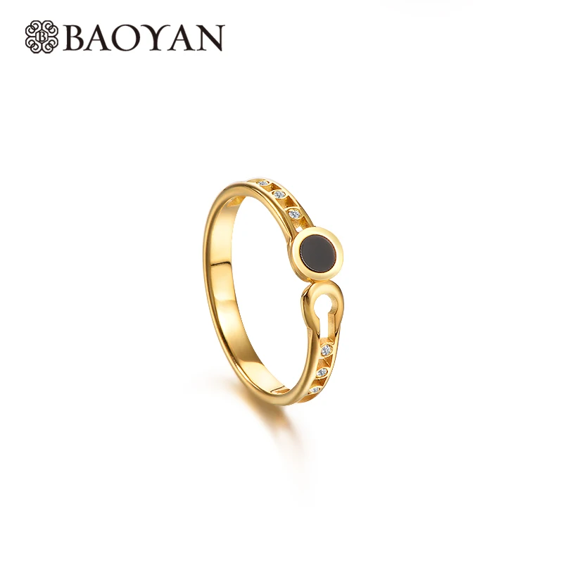 

Baoyan Black Shell Cubic Zirconia Wedding Rings For Women Gold Stainless Steel Round Hoop Design Women Rings Anel Feminino