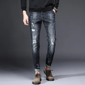 

Men's Jeans New Spring and Summer 2019 Comfortable Men's Trousers Simple fashion Korean Hole distressed homme denim Trousers