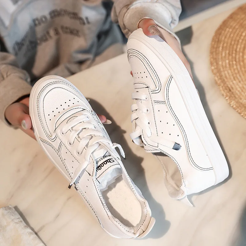 

MCCKLE Autumn Shoes Women Flats White Lace Up Vulcanized Shoes Ladies Casual Shoes Platform Female Breathable Fashion Footwear