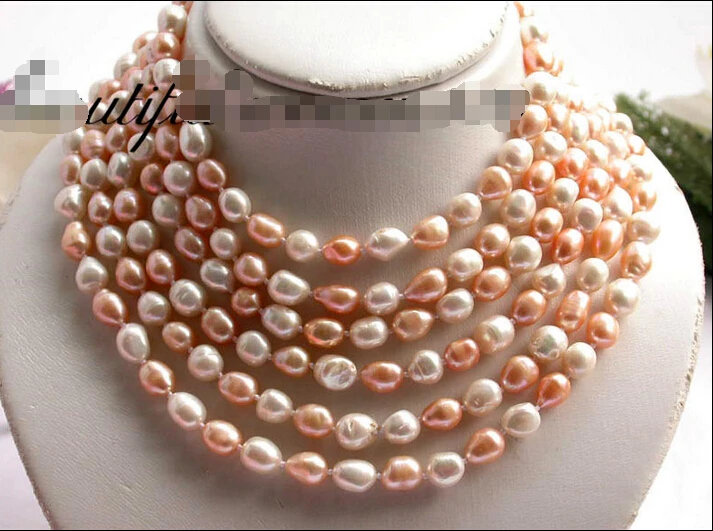 

FREE SHIPPING ****** z1921 100" 10mm baroque white pink fw pearl necklace