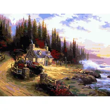 Приморский Домик DIY цифровая краска Современный домашний декор Настенная картина гостиная кафе печать плакат дом номер холст масляная краска ing