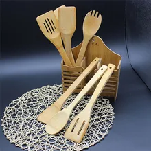 Precioso pet6 5 Unidades Set Utensilios de Cocina De Bambú De Madera Herramientas de Cocina Cuchara Espátula de Mezcla Profesional Envío de La Gota