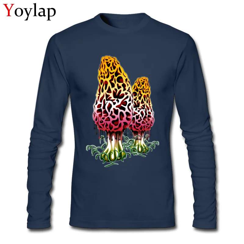 100% Cotton Tops T Shirt Mushroom Colors for Male Custom T-Shirt Casual Brand New Round Collar Long Sleeve Sweatshirts Mushroom Colors navy