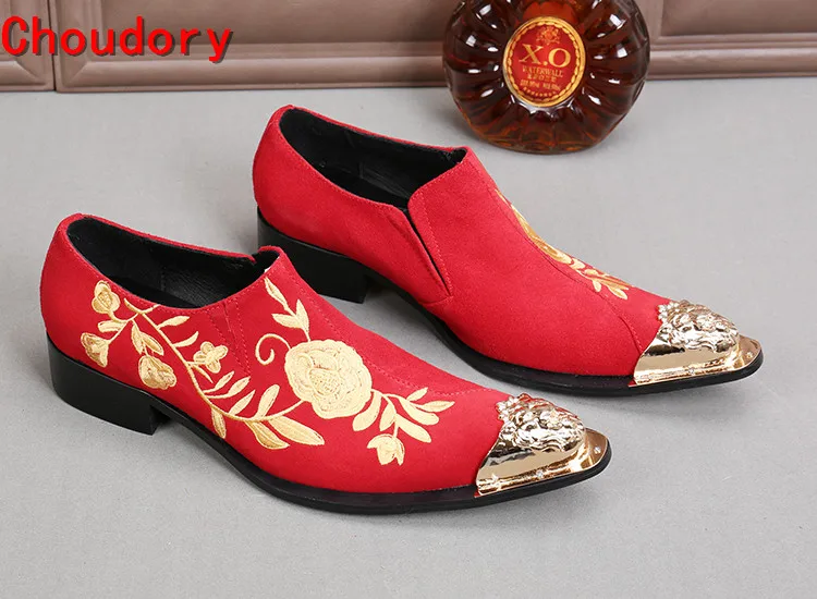 Choudory/красный черный шипами Мокасины Gold Toe туфли мужчины вышивка кожа обувь ручной работы Италия свадебные туфли большие размеры - Цвет: as picture