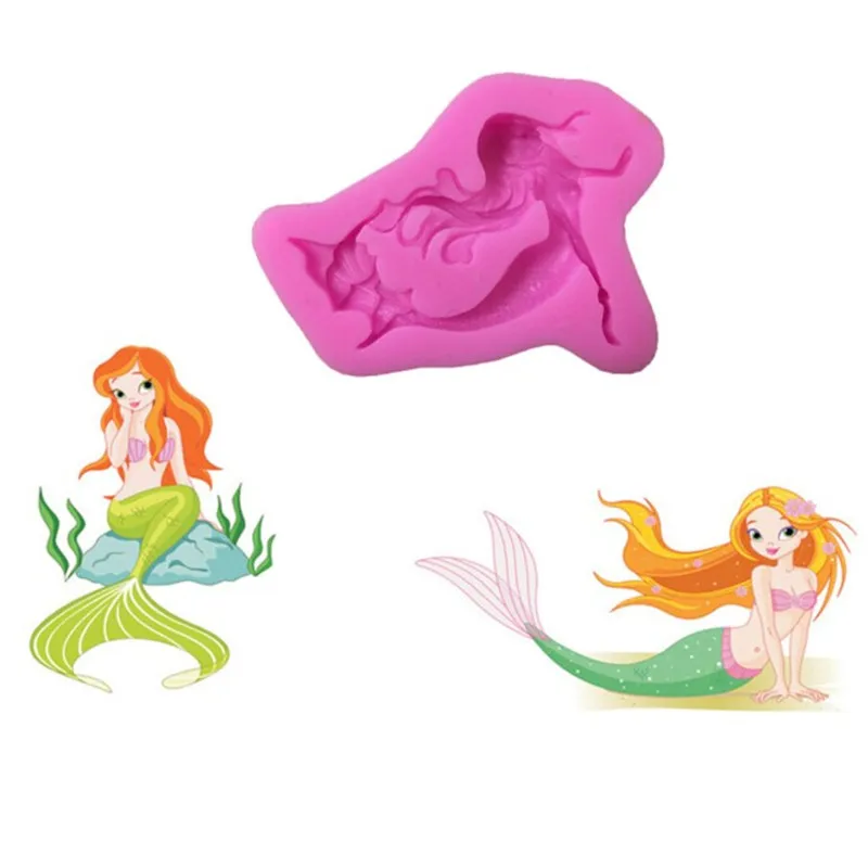 

3D Cartoon Mermaid girl fondant silicone decoration mold DIY Cake Decorating Tools Baking mould for Sugarcraft Confectionery